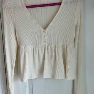 Altar'd St. Ribbed Buttoned Peplum Blouse